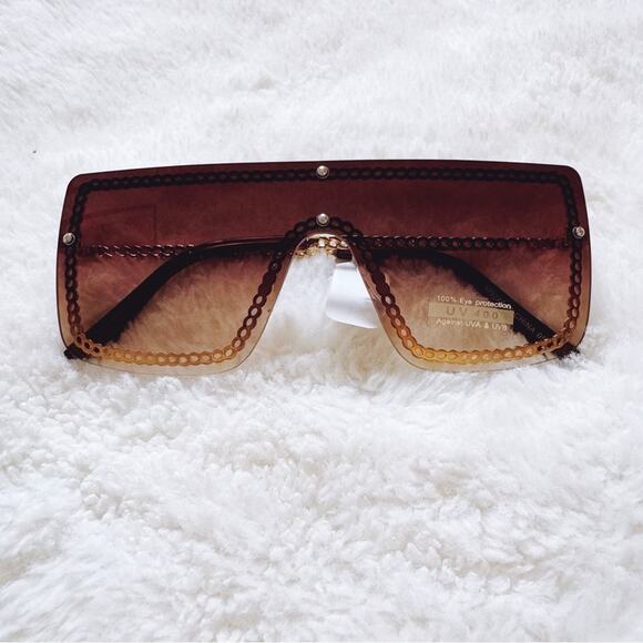 Stylens Accessories - Christine Brown Chain Oversized Shield Sunglasses